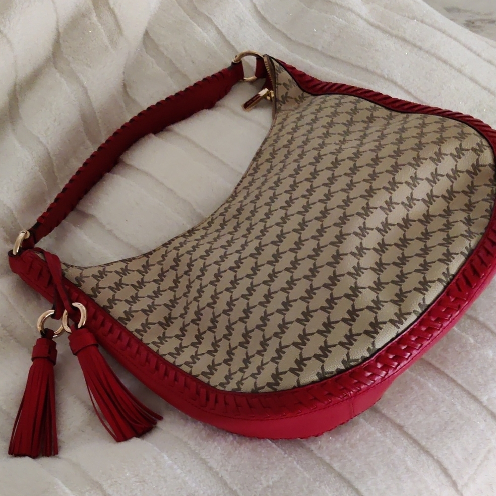 Michael Kors Red and Cream Hobo Bag